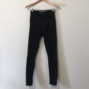 High waisted Black Knee Slit Jeans